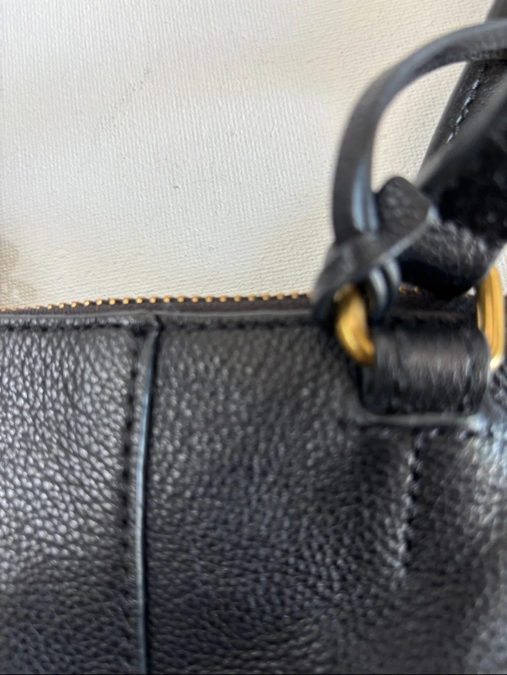 Fossil Black Leather Tote with Gold Accents - Picture 14 of 16